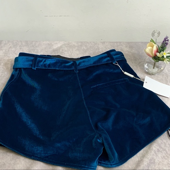 NWT SELF-PORTRAIT Velvet Peacock Blue Double Zip Shorts size 2 - Picture 4 of 15